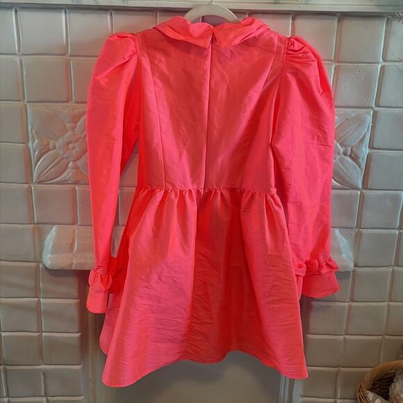 Batsheva Neon Pink Mini Long Sleeve Dress Size 6 Retails $400 - Picture 4 of 7